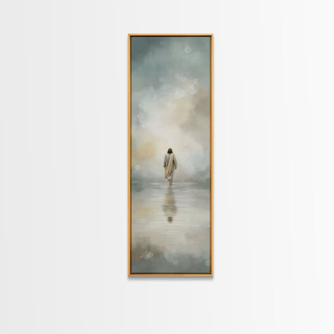 Heavenly Tide Walk – Framed Canvas Print – Christian Art Gift – Tall Narrow Wall Art – Jesus Painting Canvas – Subtle Christian Art – Chris
