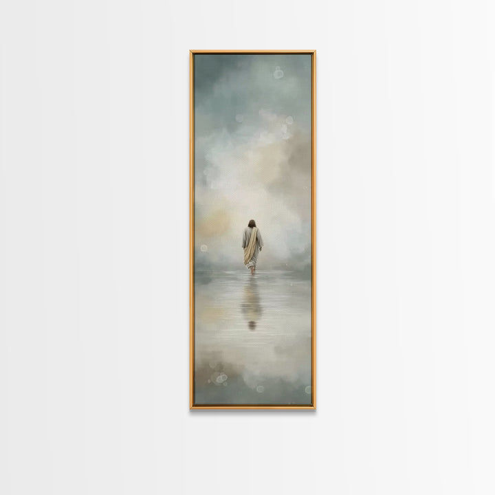 Heavenly Tide Walk – Framed Canvas Print – Christian Art Gift – Tall Narrow Wall Art – Jesus Painting Canvas – Subtle Christian Art – Chris