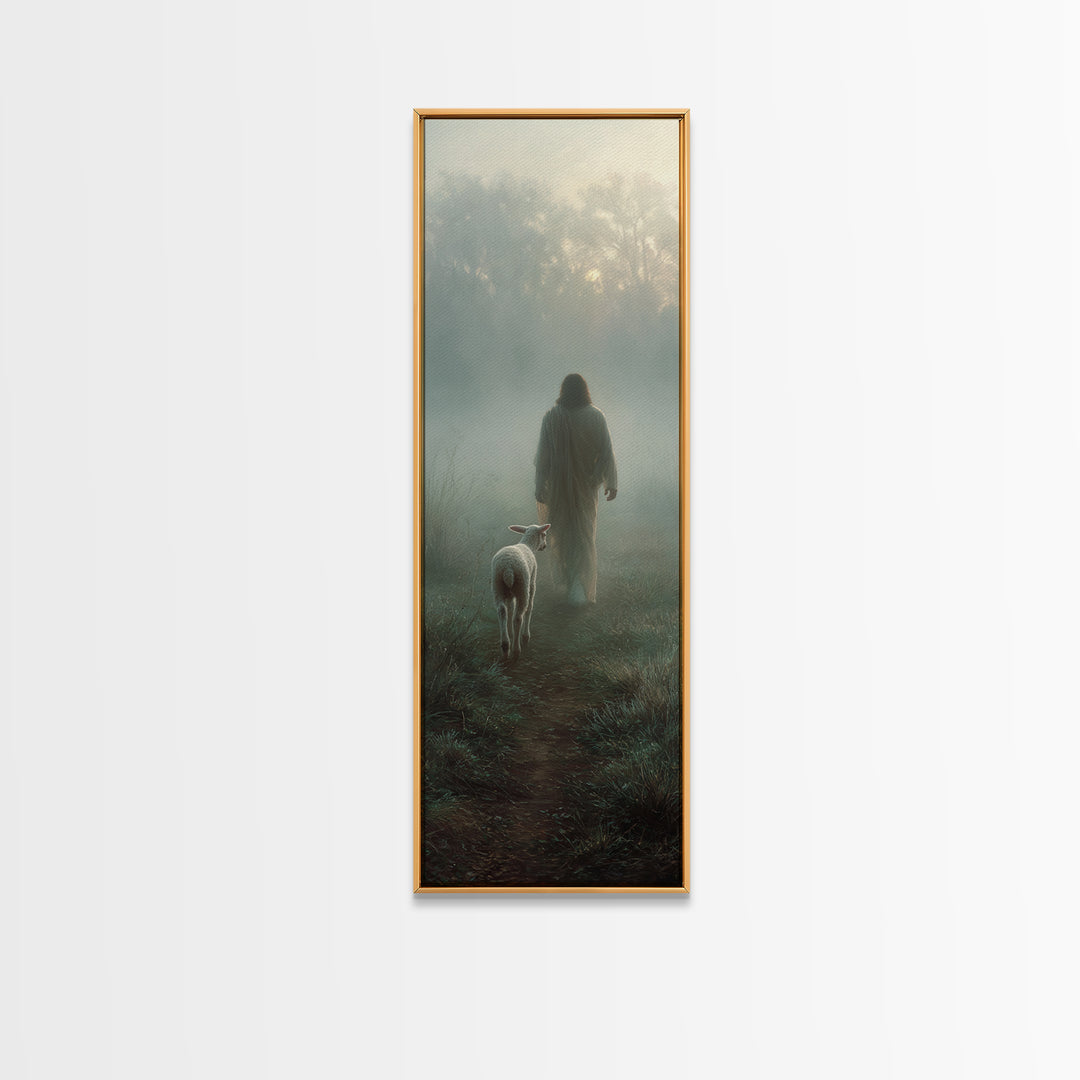 Gentle Way Home – Framed Canvas Print – Narrow Art – Christian Wall Art – Jesus Painting – Christian Art Canvas – Christmas Art
