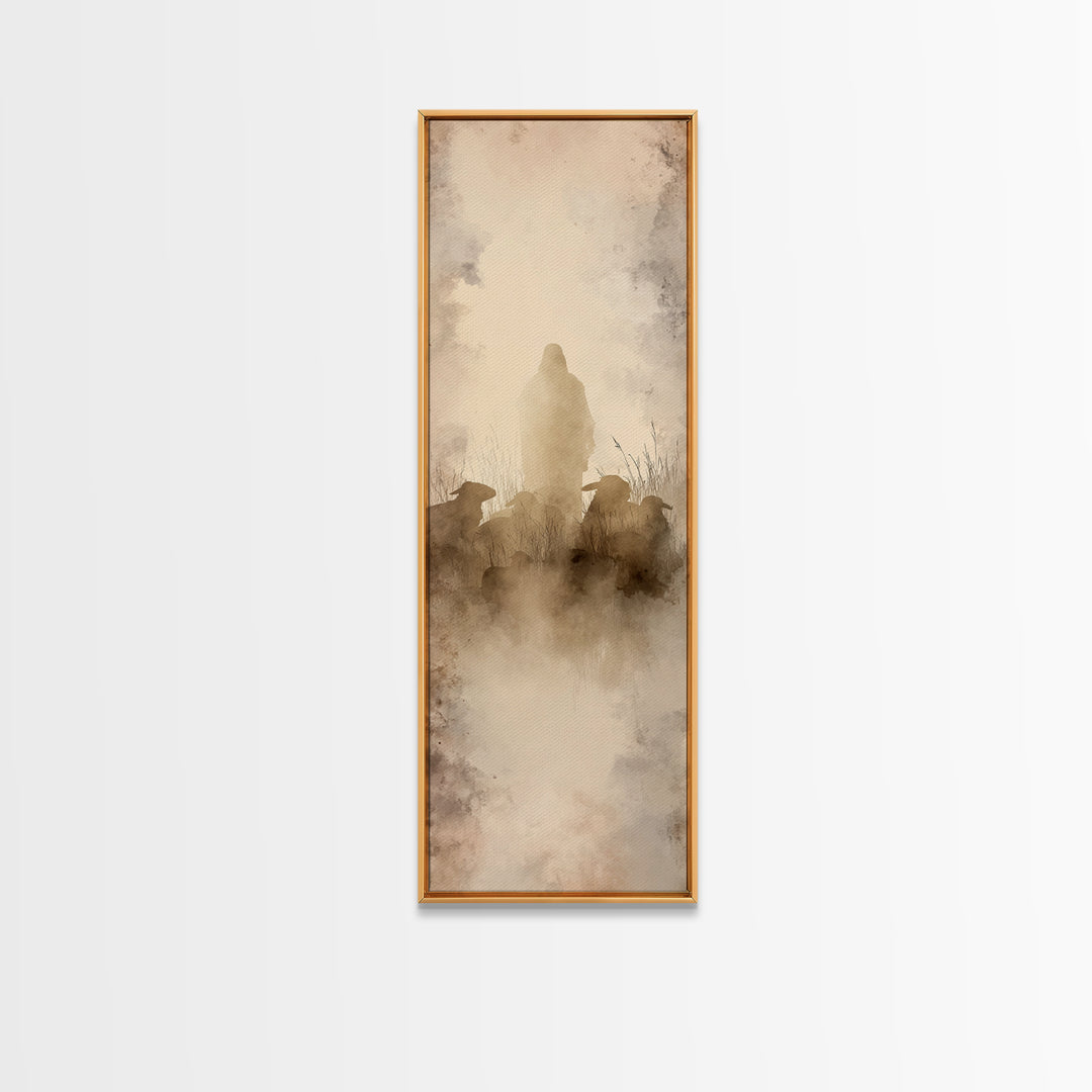 Shepherd In Silence – Framed Canvas Print – Narrow Art – Christian Wall Art – Christian Art Canvas – Jesus Painting – Christmas Art