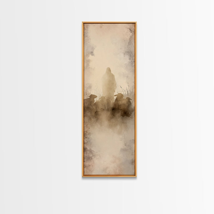 Shepherd In Silence – Framed Canvas Print – Narrow Art – Christian Wall Art – Christian Art Canvas – Jesus Painting – Christmas Art