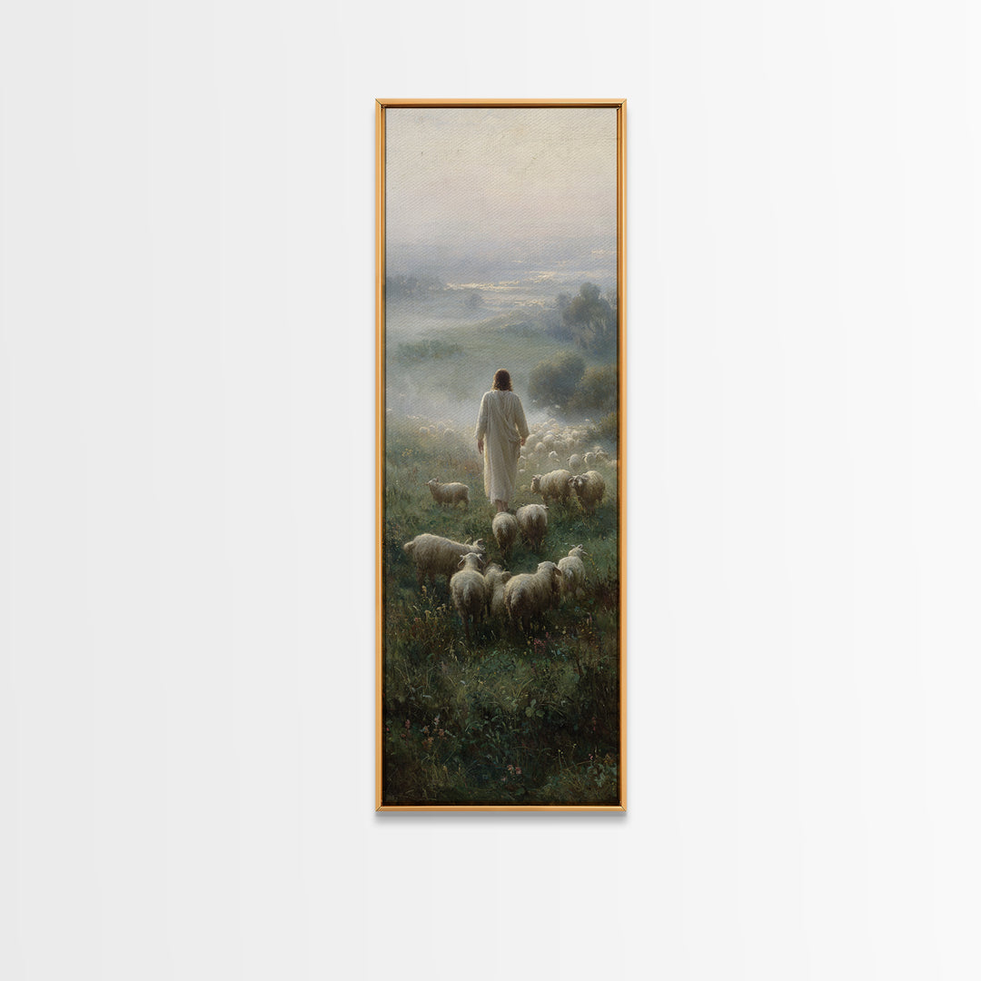 Stormless Shepherd Calm, Framed Canvas Print, Narrow Art, Christian Wall Art, Jesus Painting, Christian Art Canvas, Christmas Art