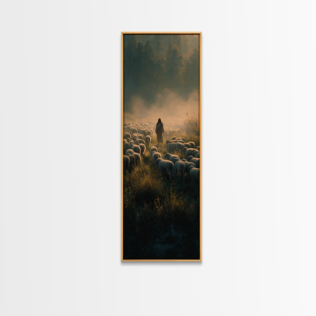 Morning Of Peace | Framed Canvas Print | Tall Skinny Art Print | Christian Art Canvas | Jesus Painting | Christian Wall Art | Christmas Art