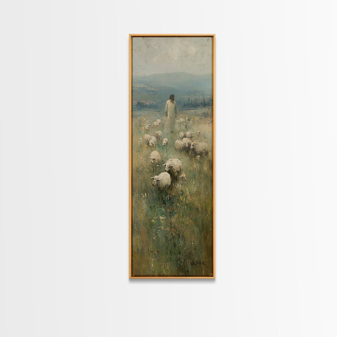 Golden Meadow Grace – Framed Canvas Print – Skinny Art – Christian Art Canvas – Jesus Painting – Christian Wall Art – Christmas Art