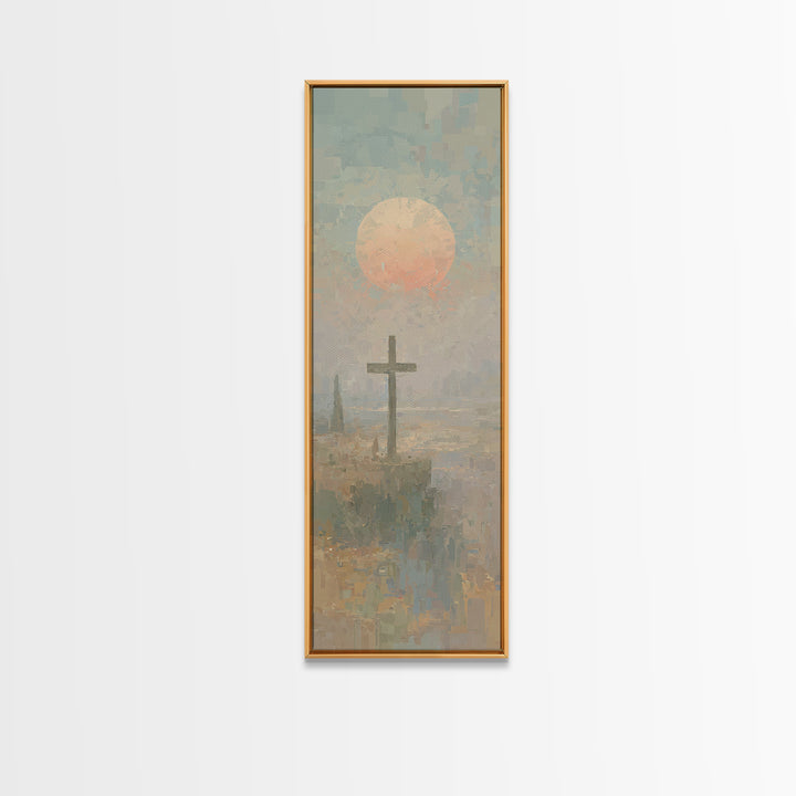 Cross Of Dawn, Framed Canvas Print, Narrow Art, Christian Wall Art, Abstract Christian Art, Christian Art Canvas, Modern Christian Art, Chr