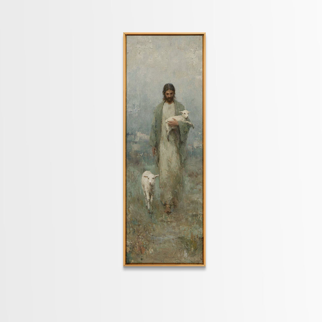 Lamb Of Hope – Framed Canvas Print – Tall Narrow Wall Art – Christian Art – Jesus Painting – Christian Canvas – Christmas Art