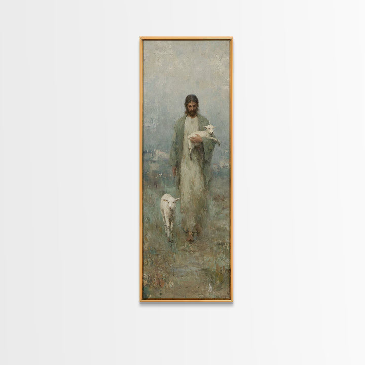 Lamb Of Hope – Framed Canvas Print – Tall Narrow Wall Art – Christian Art – Jesus Painting – Christian Canvas – Christmas Art