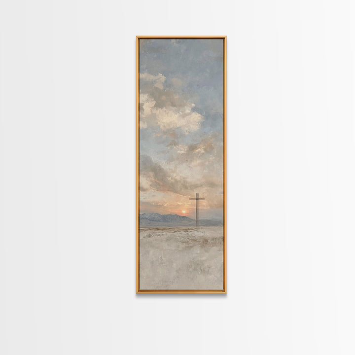 Desert Morning Cross | Framed Canvas Print | Tall Skinny Art Print | Christian Wall Art | Christian Art Canvas | Subtle Christian Art | Chr