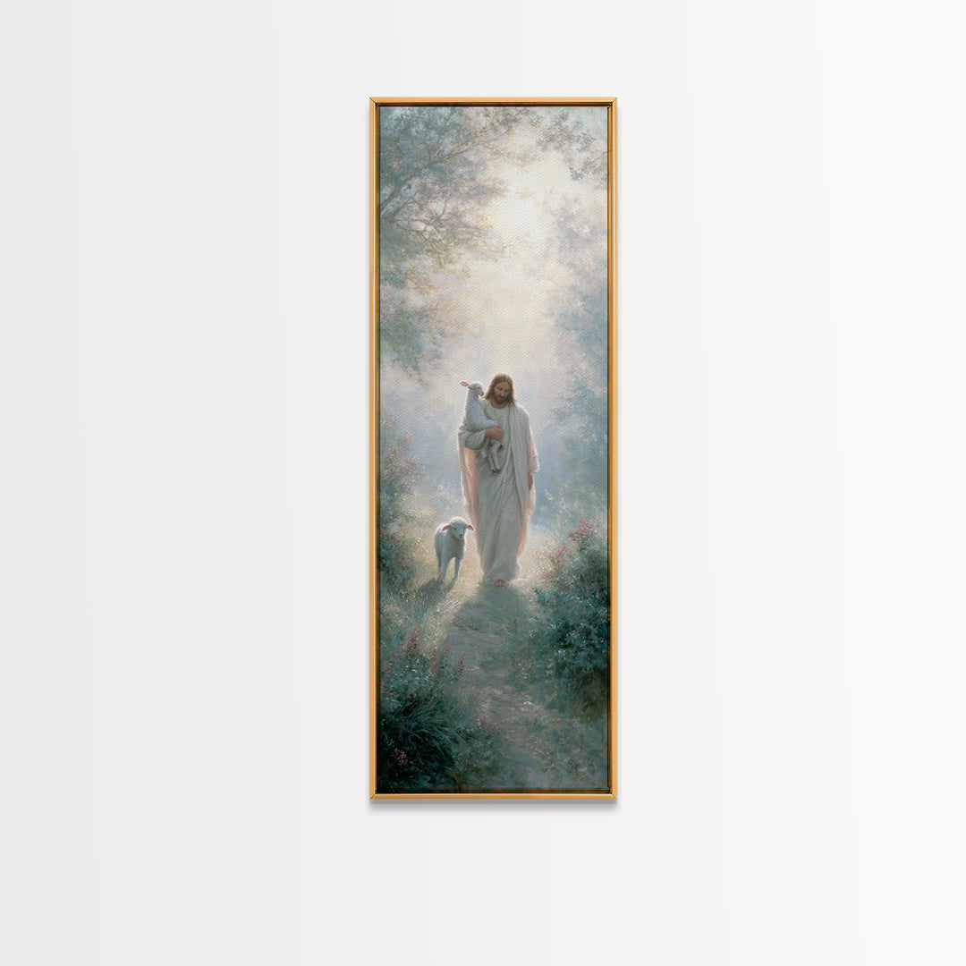 Path Of His Peace | Framed Canvas Print | Tall Narrow Wall Art | Christian Wall Art | Jesus Painting | Christian Art Canvas | Christian Gif
