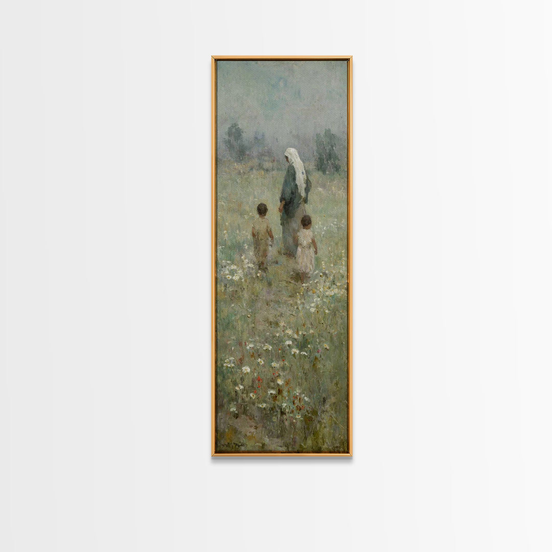 Blooming Paths Of Hope - Framed Canvas Print - Tall Skinny Art Print - Christian Art Canvas - Jesus Painting - Christian Wall Art