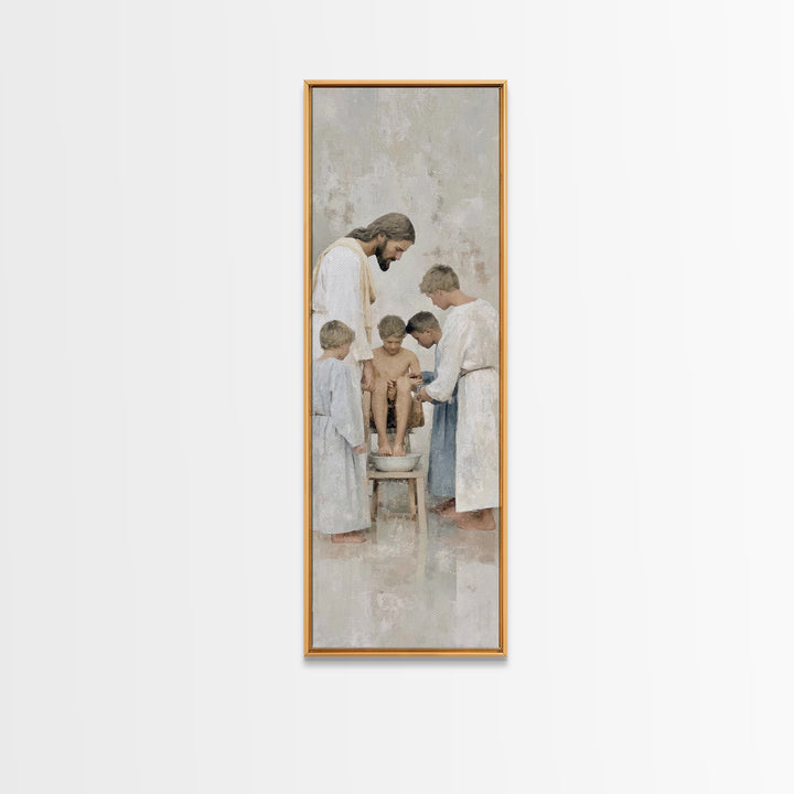 Footsteps Of Love | Framed Canvas Print | Christian Art Canvas | Jesus Painting | Christian Wall Art | Christian Gift Ideas | Tall Skinny A
