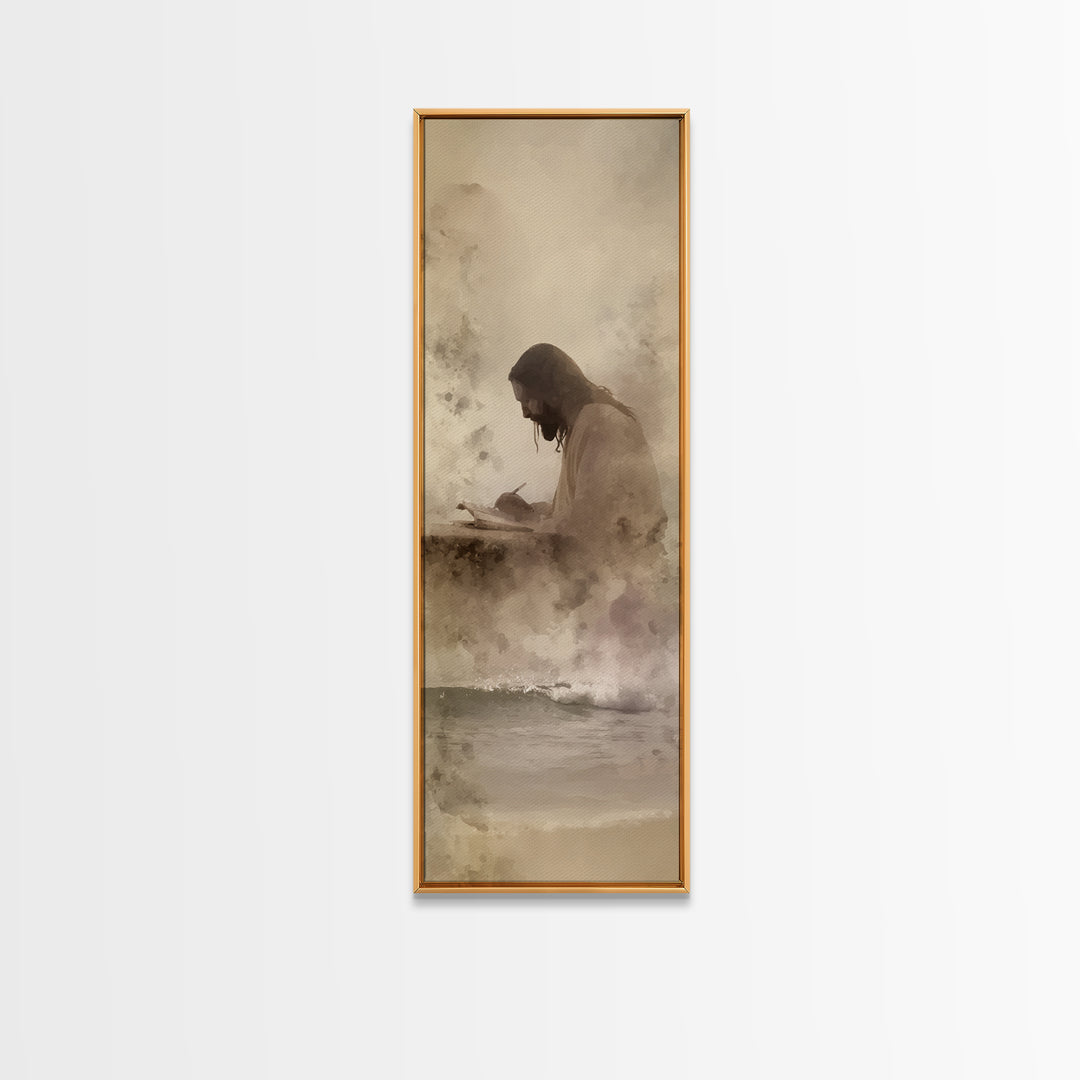 Waves Of Mercy - Framed Canvas Print - Tall Skinny Art Print - Jesus Painting - Christian Art Canvas - Christian Wall Art - Christian Art