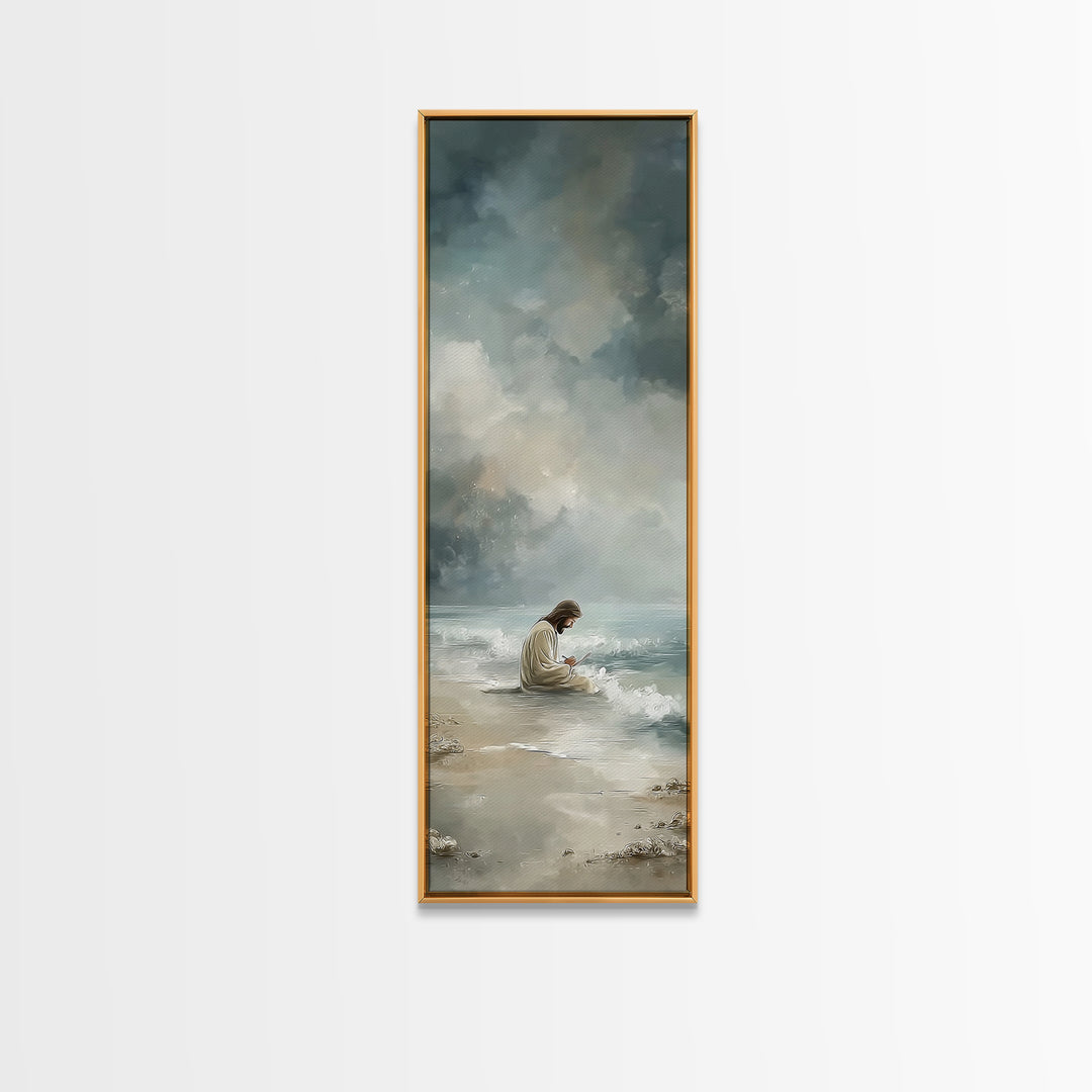 Quiet Shore Prayer - Framed Canvas Print - Skinny Art - Jesus Painting - Christian Art Canvas - Christian Christmas Art - Christian Art