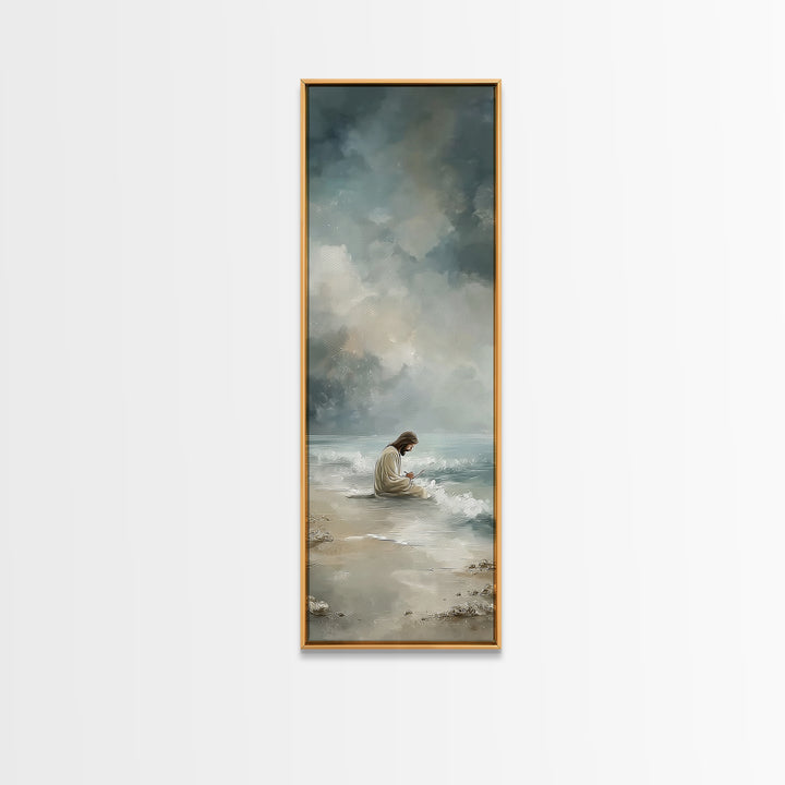 Quiet Shore Prayer - Framed Canvas Print - Skinny Art - Jesus Painting - Christian Art Canvas - Christian Christmas Art - Christian Art