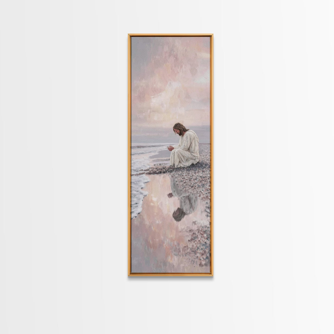 Morning Tide Grace - Framed Canvas Print - Tall Narrow Wall Art - Christian Art Canvas - Jesus Painting - Christian Wall Art - Christian Ar