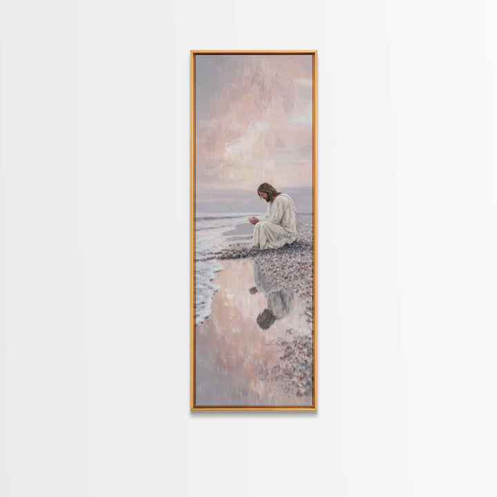 Morning Tide Grace - Framed Canvas Print - Tall Narrow Wall Art - Christian Art Canvas - Jesus Painting - Christian Wall Art - Christian Ar