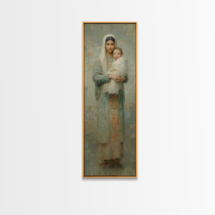 Sacred Mother Peace - Framed Canvas Print - Narrow Art - Christian Art Canvas - Christian Wall Art - Christian Christmas Art - Faith Art