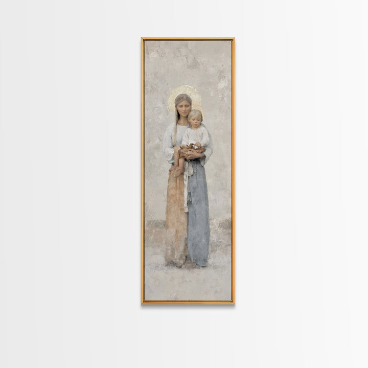 Gentle Mother Light - Framed Canvas Print - Tall Skinny Art Print - Christian Christmas Art - Christian Art Canvas - Christian Wall Art