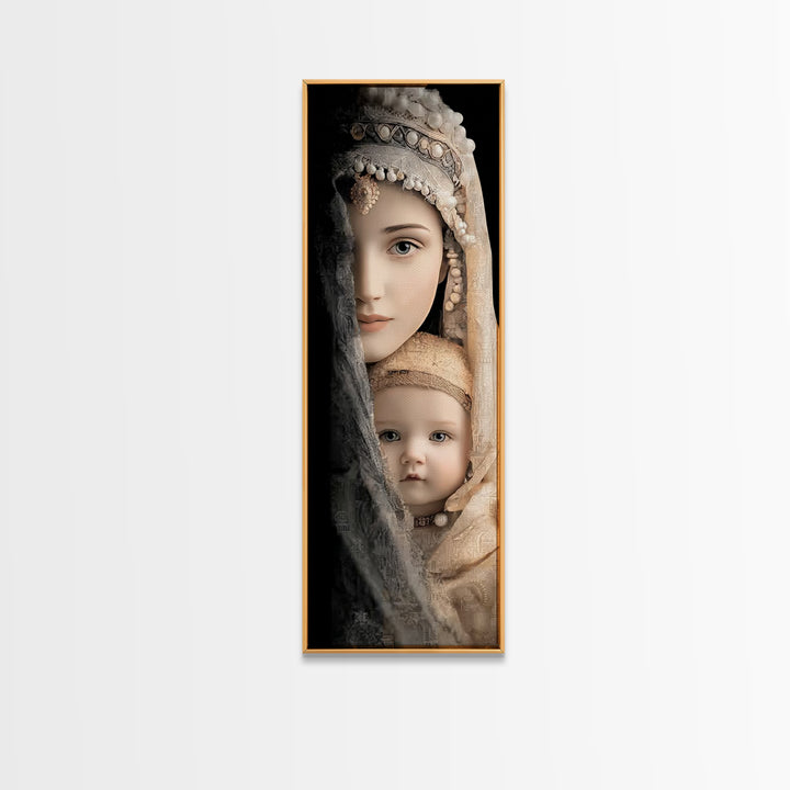 Motherly Grace | Framed Canvas Print | Tall Narrow Wall Art | Christian Wall Art | Christian Art Canvas | Mary And Jesus Painting