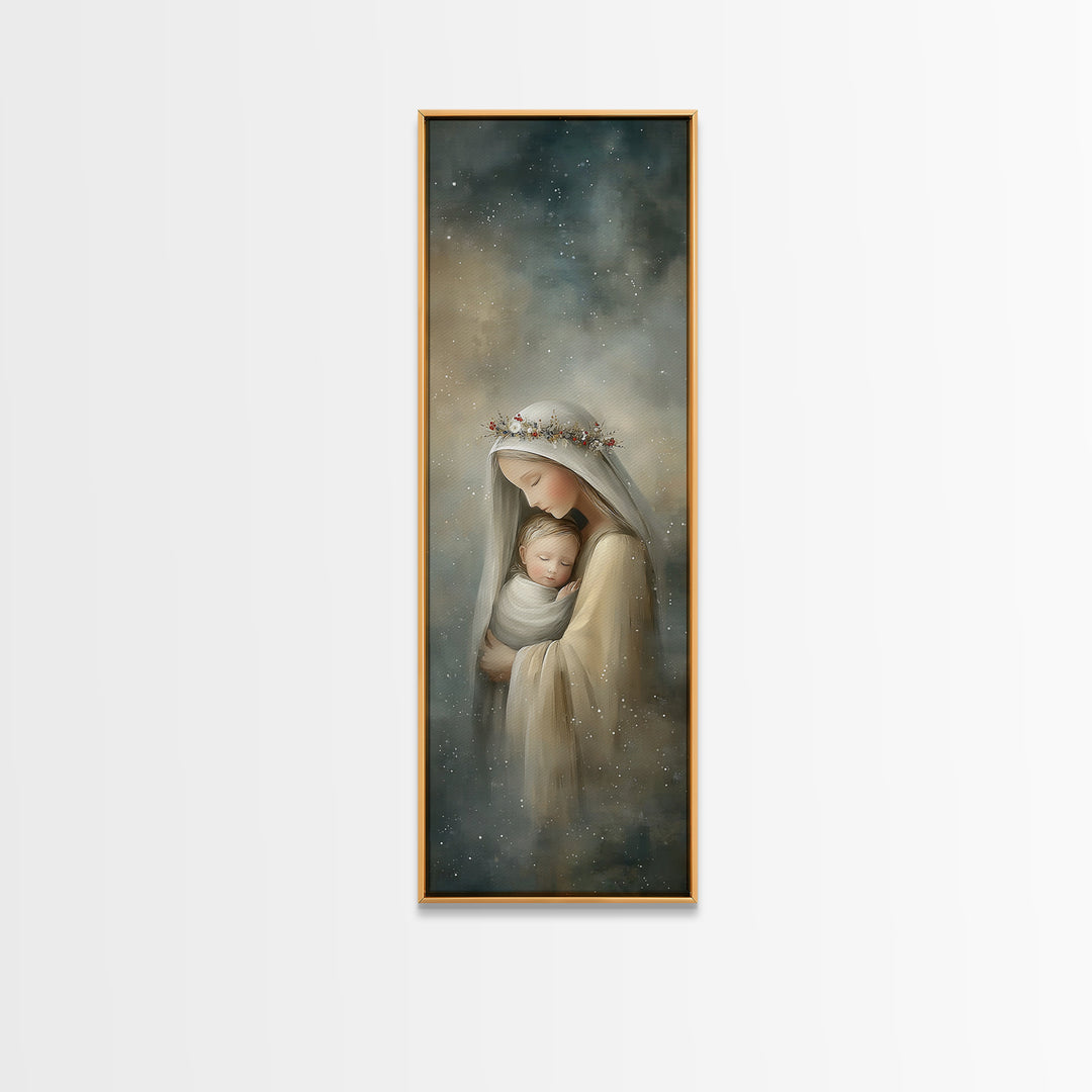Starry Night Mercy | Framed Canvas Print | Tall Skinny Art Print | Christian Art Canvas | Christian Wall Art | Christian Christmas Art