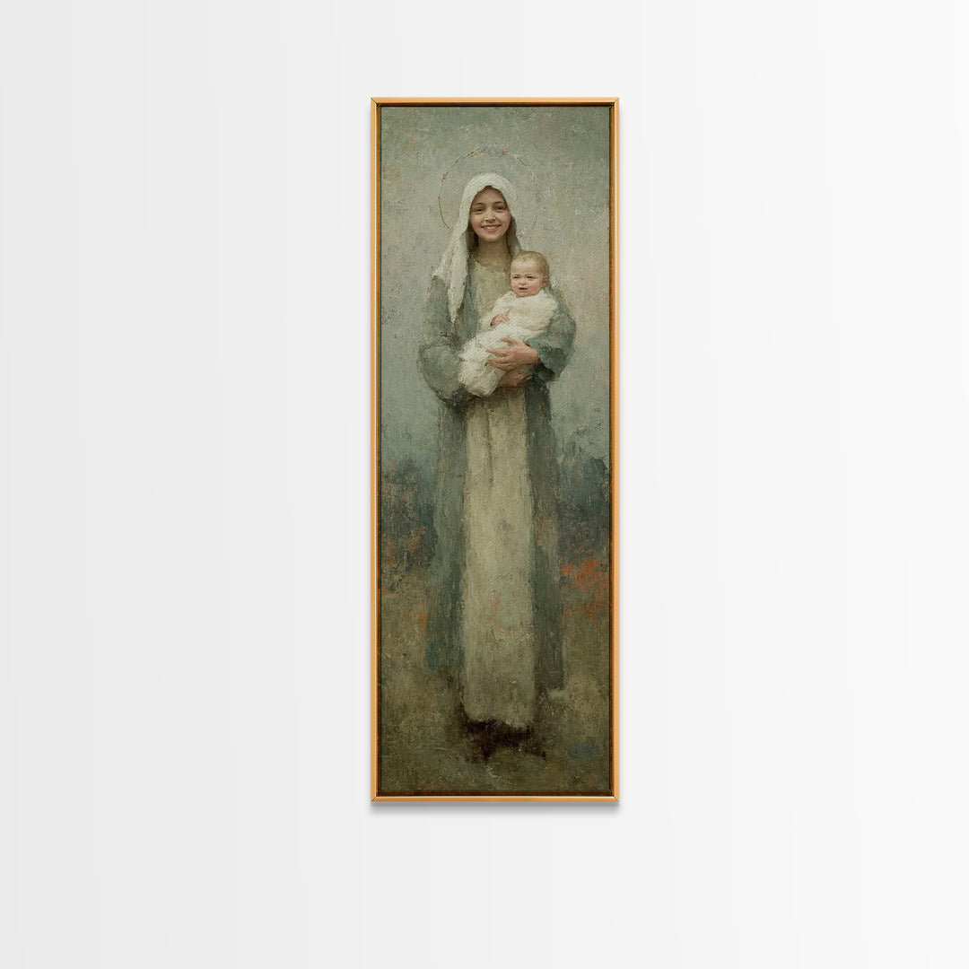 Gentle Embrace Light | Framed Canvas Print | Skinny Art | Christian Art Canvas | Christian Wall Art | Christian Christmas Art | Jesus Art