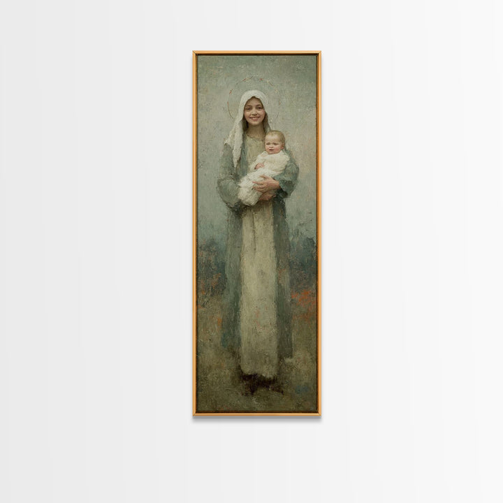 Gentle Embrace Light | Framed Canvas Print | Skinny Art | Christian Art Canvas | Christian Wall Art | Christian Christmas Art | Jesus Art