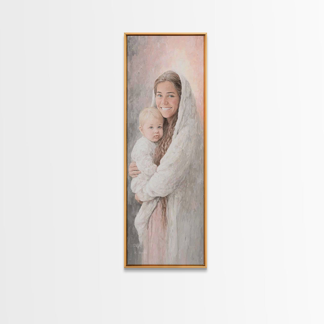Heavenly Warmth | Framed Canvas Print | Tall Skinny Art Print | Christian Art Canvas | Christian Wall Art | Christian Christmas Art