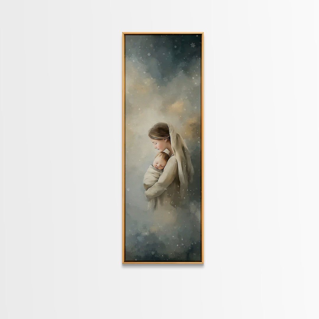 Snowfall Grace | Framed Canvas Print | Tall Narrow Wall Art | Christian Art Canvas | Christian Wall Art | Christian Christmas Art