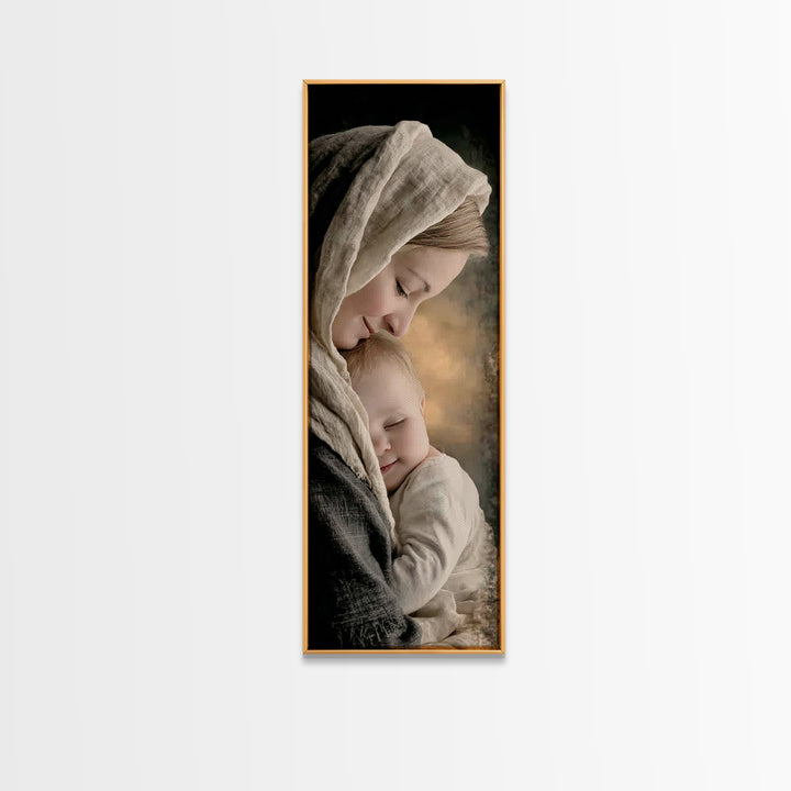 Sacred Tenderness | Framed Canvas Print | Skinny Art | Christian Wall Art | Christian Art Canvas | Christian Christmas Art | Jesus Art