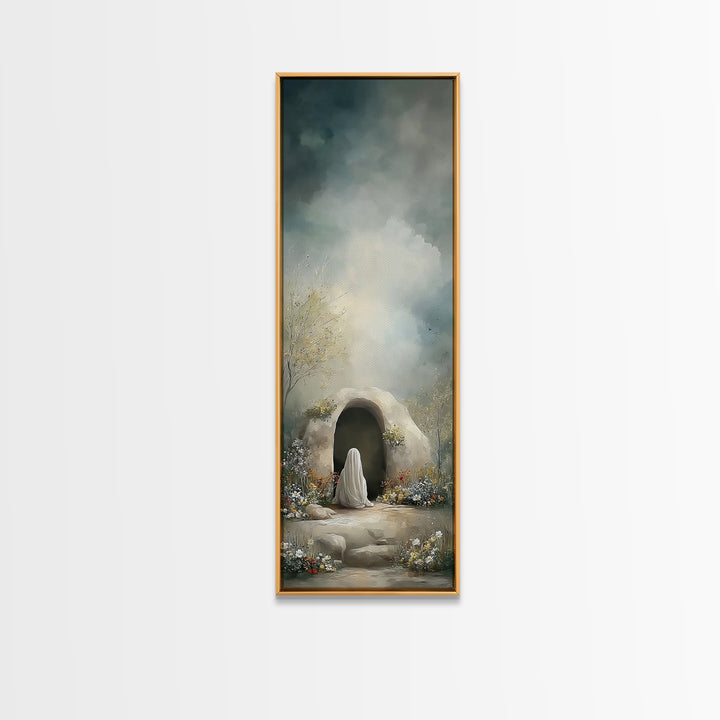 Tombside Hope, Framed Canvas Print, Tall Narrow Wall Art, Christian Art, Christian Art Canvas, Christian Painting, Christian Christmas Art