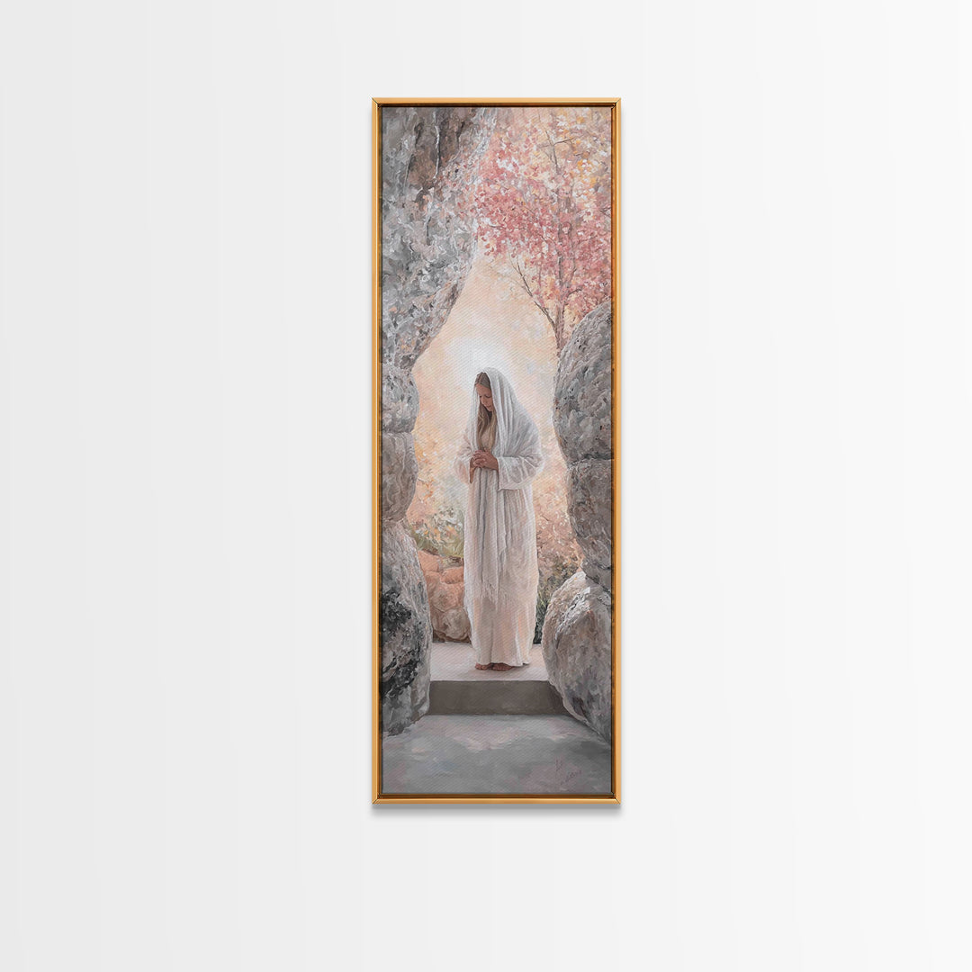 Silent Garden Path – Framed Canvas Print – Narrow Art – Christian Decor – Christian Wall Art – Christian Art Canvas – Christian Painting