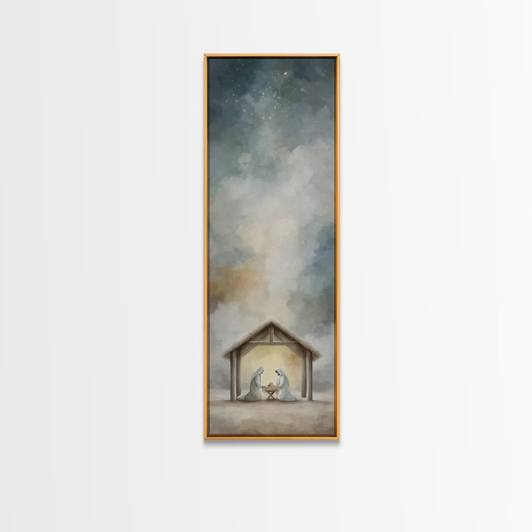 Guiding Star Night – Framed Canvas Print – Narrow Art – Christian Christmas Art – Christmas Art – Christian Wall Art – Christian Decor