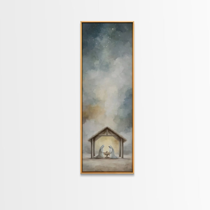 Guiding Star Night – Framed Canvas Print – Narrow Art – Christian Christmas Art – Christmas Art – Christian Wall Art – Christian Decor