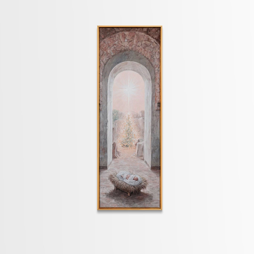 Holy Child Dawn – Framed Canvas Print – Tall Narrow Wall Art – Christian Christmas Art – Christian Art Canvas – Christian Wall Art – Christ