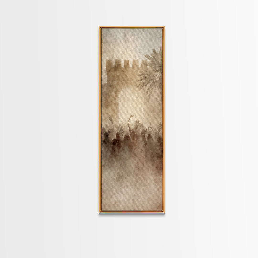 Jerusalem Dawn Crowds – Framed Canvas Print – Narrow Art – Christian Art Print – Christian Wall Art – Christmas Art – Christian Decoration