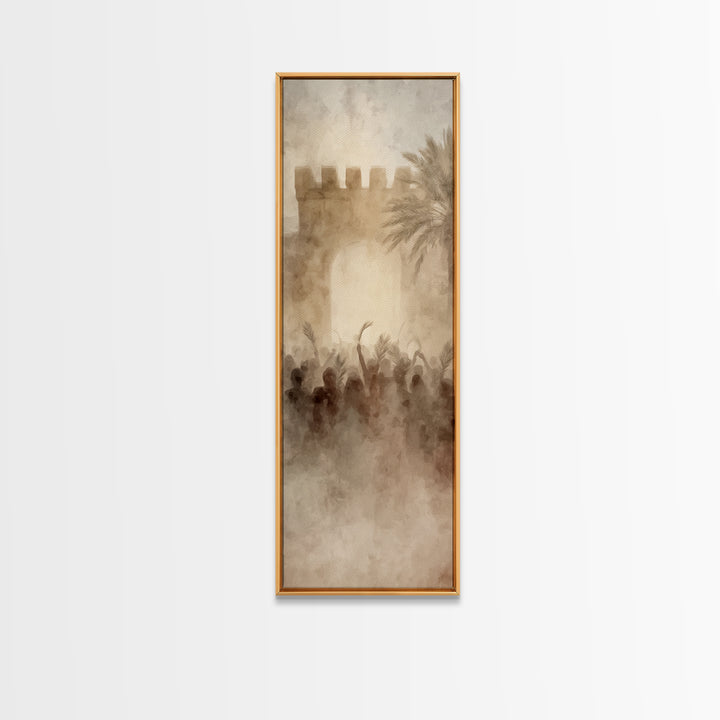 Jerusalem Dawn Crowds – Framed Canvas Print – Narrow Art – Christian Art Print – Christian Wall Art – Christmas Art – Christian Decoration