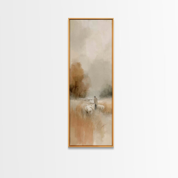 Shepherds In Mist – Framed Canvas Print – Tall Skinny Art Print – Christian Wall Art – Christian Art – Jesus Painting – Christian Decor
