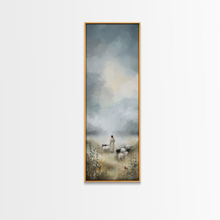 Pastures Of Grace – Framed Canvas Print – Tall Narrow Wall Art – Christian Art Canvas – Christian Art – Jesus Painting – Christian Decor