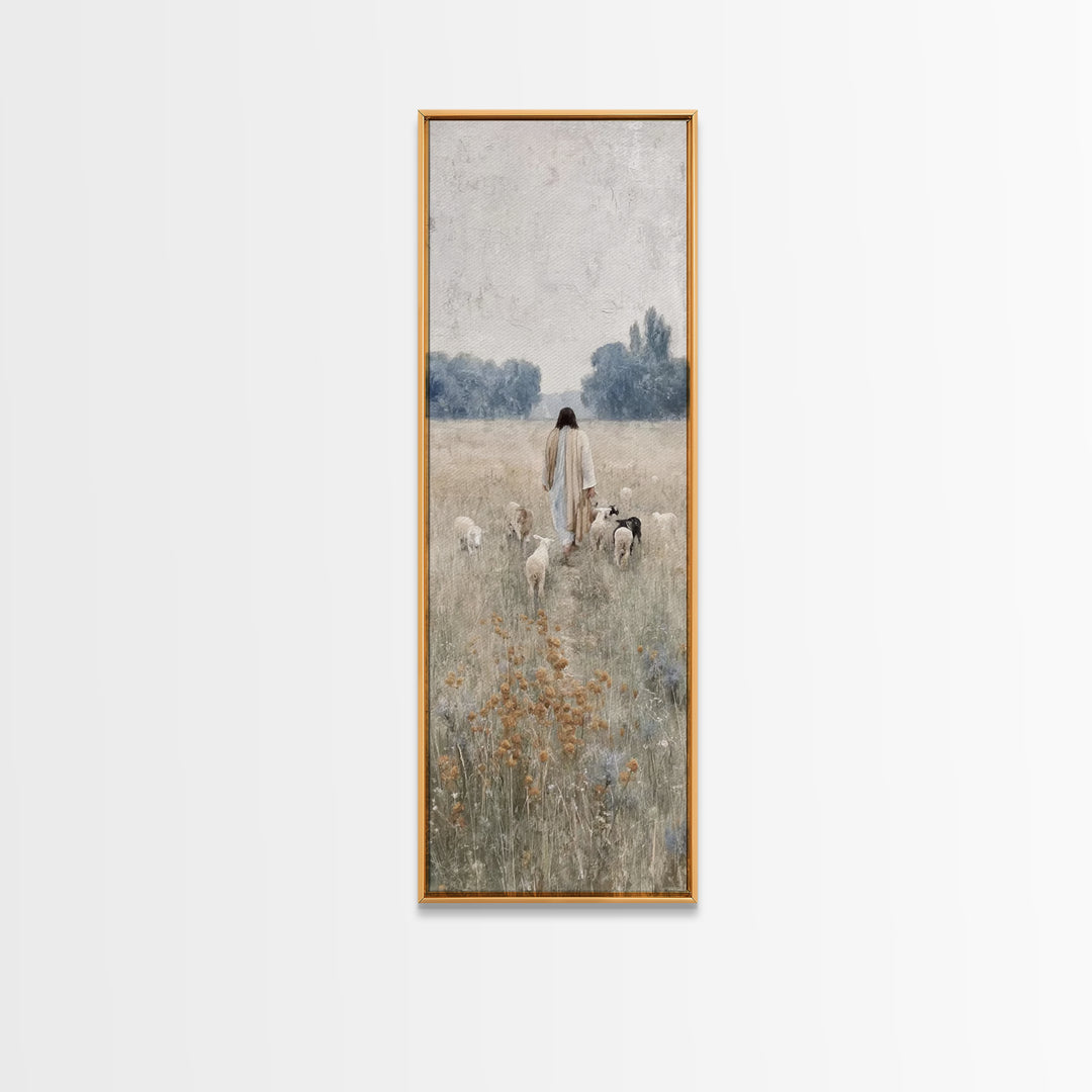 Shepherds Of Dawn – Framed Canvas Print – Tall Narrow Wall Art – Christian Art – Christian Painting – Christian Decor – Jesus Painting