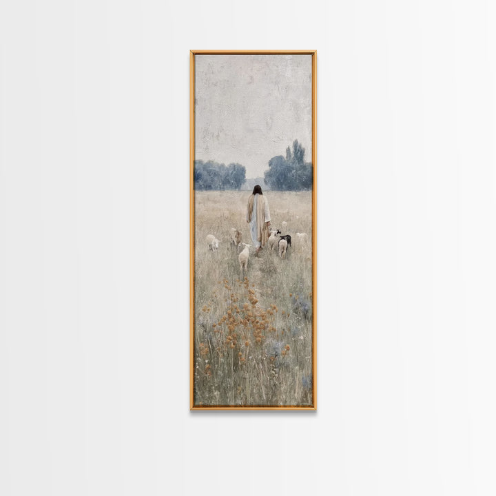 Shepherds Of Dawn – Framed Canvas Print – Tall Narrow Wall Art – Christian Art – Christian Painting – Christian Decor – Jesus Painting
