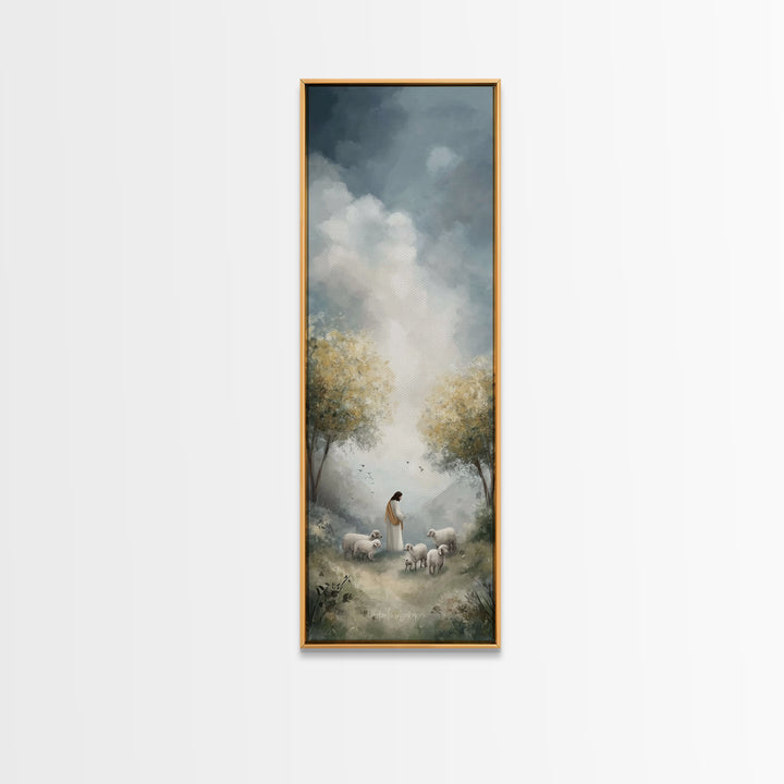 Gentle Shepherd – Framed Canvas Print – Narrow Art – Christian Art – Christian Wall Art – Jesus Painting – Christian Art Canvas – Christian