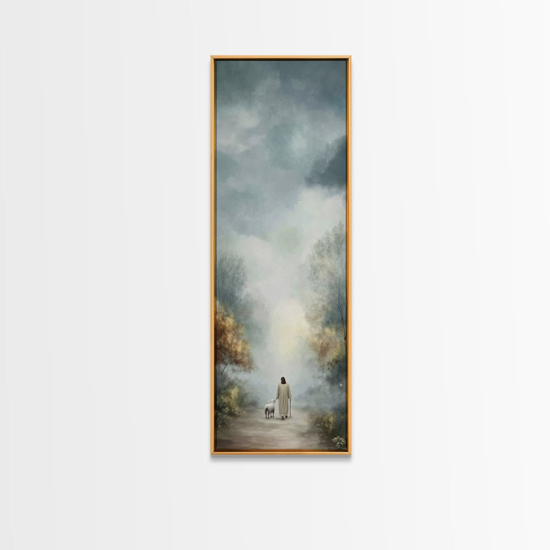 Peaceful Walk Ahead | Framed Canvas Print | Narrow Art | Christian Art Canvas | Jesus Art Print | Christian Decor | Christmas Canvas Wall A