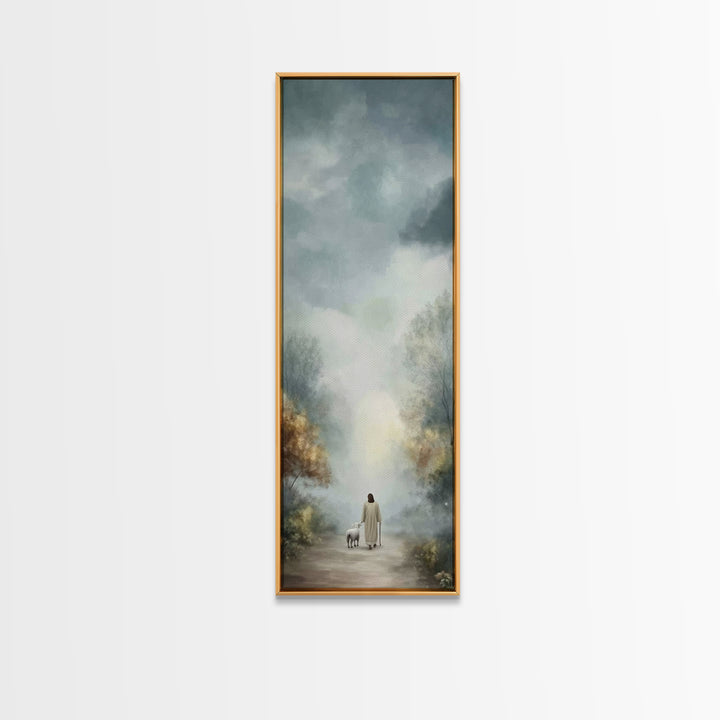 Peaceful Walk Ahead | Framed Canvas Print | Narrow Art | Christian Art Canvas | Jesus Art Print | Christian Decor | Christmas Canvas Wall A