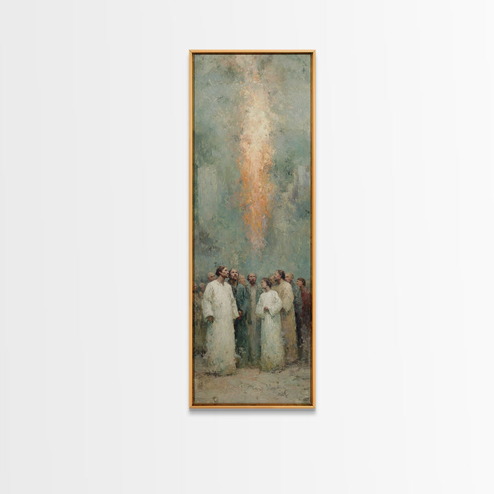 Spirit Of Gathering, Framed Canvas Print, Tall Narrow Wall Art, Christian Art Painting, Christian Christmas Art, Subtle Christian Paintings