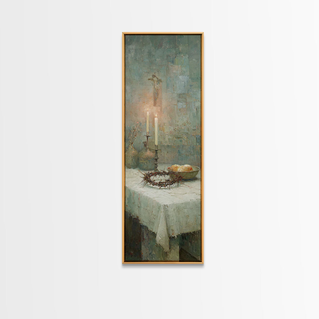 Table Of Redemption – Framed Canvas Print – Vintage Christian Art – Christian Art Work – Tall Narrow Wall Art – Christmas Art – Christian D