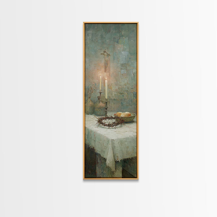 Table Of Redemption – Framed Canvas Print – Vintage Christian Art – Christian Art Work – Tall Narrow Wall Art – Christmas Art – Christian D