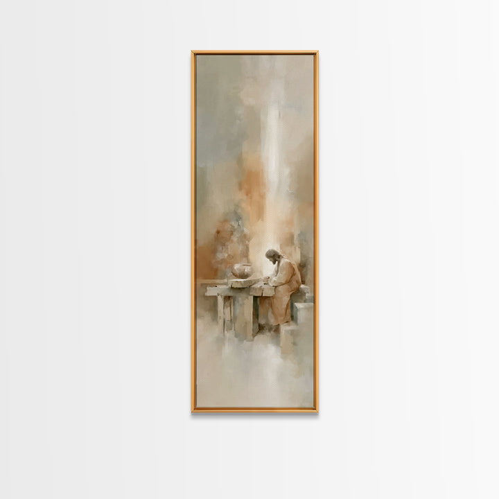 Humble Labor Light, Framed Canvas Print, Narrow Art, Christian Art Canvas, Jesus Painting, Christian Wall Art, Subtle Christian Art