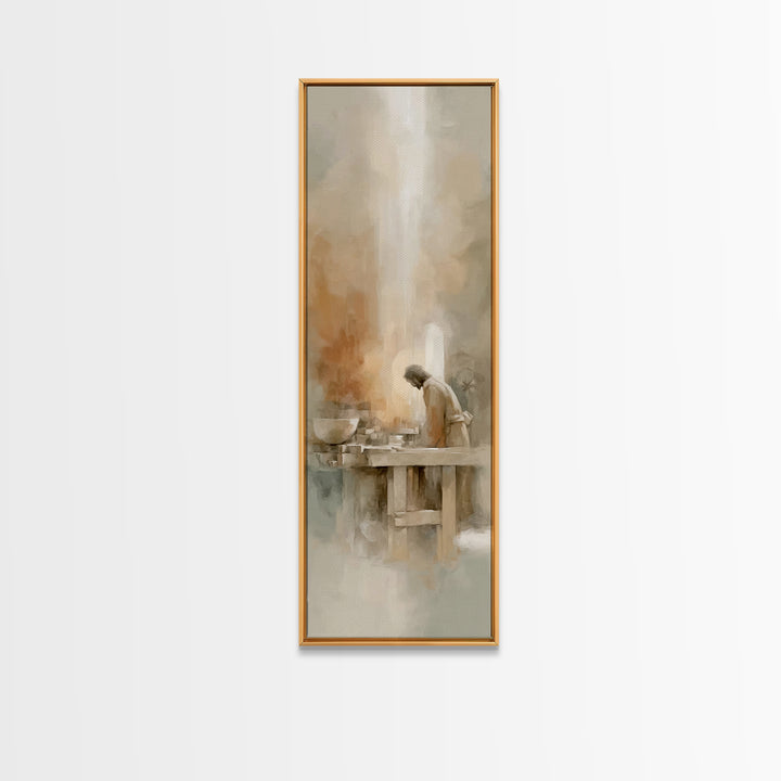 Light Over Labor | Framed Canvas Print | Tall Skinny Art Print | Christian Art Canvas | Christian Wall Art | Jesus Painting | Subtle Christ