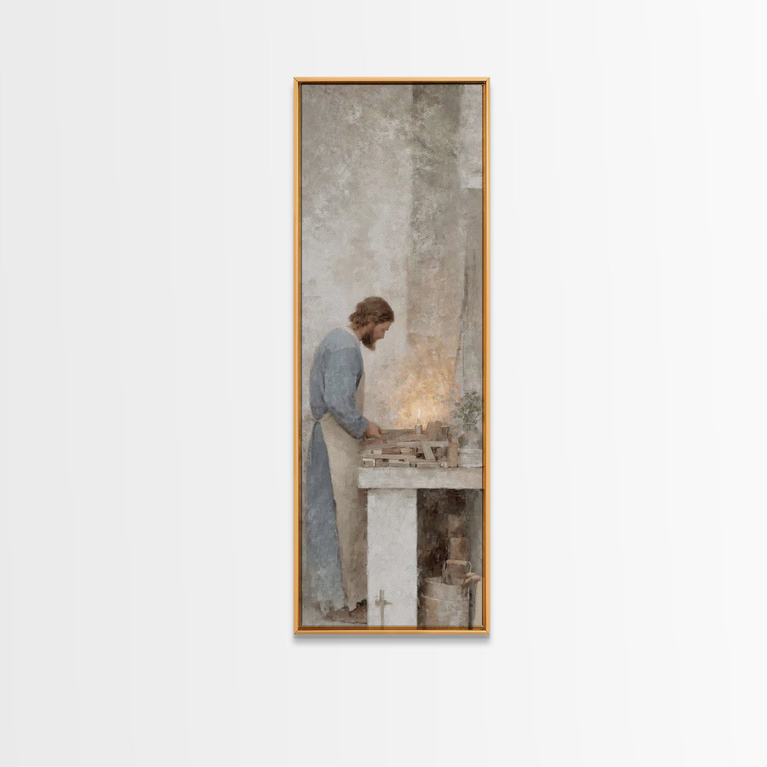 Sacred Workshop Stillness – Framed Canvas Print – Skinny Art – Christian Art – Christian Art Canvas – Jesus Painting – Modern Christian Art