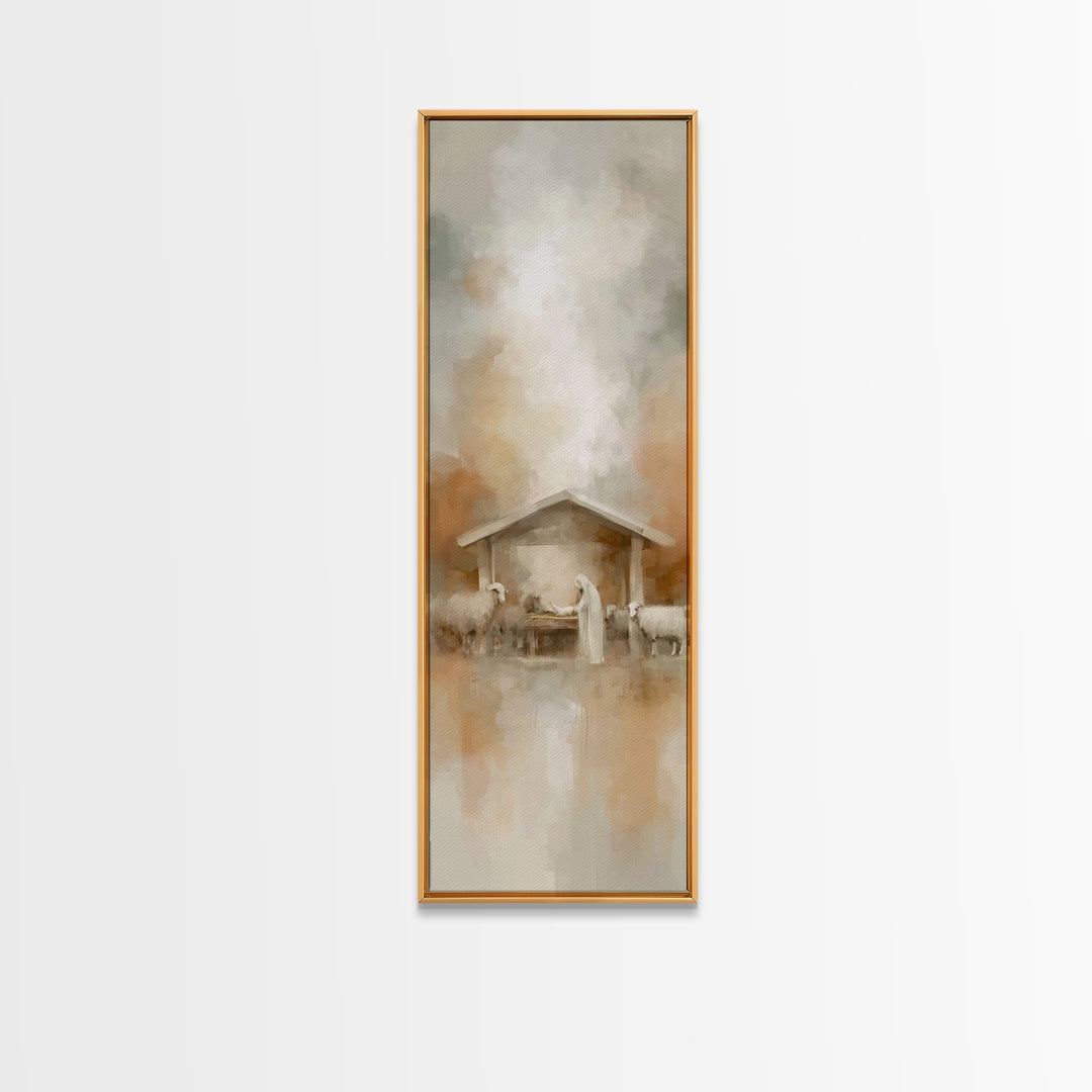Humble Stable Night – Framed Canvas Print – Tall Skinny Art Print – Christian Art – Christmas Art – Christian Wall Art – Christian Art Canv